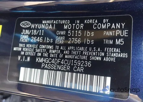 2012 Hyundai Genesis 4.6 z USA, uszkodzony, nr VIN KMHGC4DF4CU159236